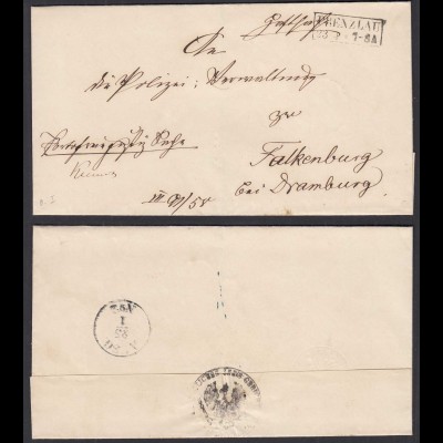 ca.1850 PRENZLAU R2 Umschlag nach FALKENBURG bei Dramburg (32420