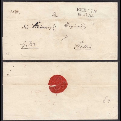 ca. 1820 BERLIN L2 alter Umschlag nach STETTIN (32468