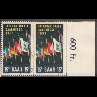 Saar Saarland - 1955 Mi. 359 + 359 II Paar mit ein Plattenfehler gestempelt used