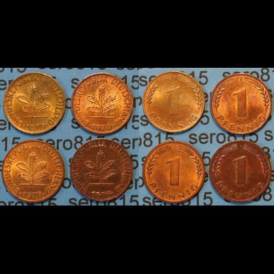 1 Pfennig complete set year 1970 all Mintmarks (D,F,G,J) (425