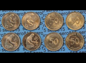 50 Pfennig complete set year 1974 all Mintmarks (D,F,G,J) Jäger Nr. 424 (420