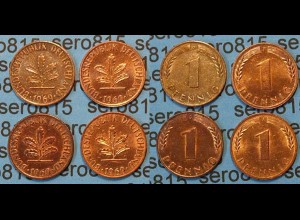 1 Pfennig complete set year 1969 all Mintmarks (D,F,G,J) (424