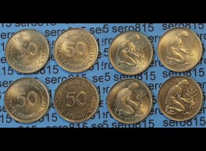 50 Pfennig complete set year 1972 all Mintmarks (D,F,G,J) Jäger Nr. 424 (418