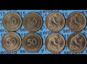 50 Pfennig complete set year 1969 all Mintmarks (D,F,G,J) Jäger Nr. 424 (415