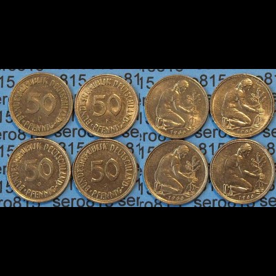 50 Pfennig complete set year 1966 all Mintmarks (D,F,G,J) Jäger Nr. 424 (412