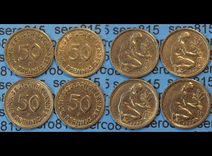 50 Pfennig complete set year 1949 all Mintmarks (D,F,G,J) Jäger Nr. 379 (410