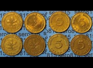 5 Pfennig complete set year 1950 all Mintmarks (D,F,G,J) Jäger 382 (462