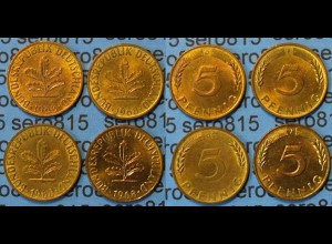 5 Pfennig complete set year 1968 all Mintmarks (D,F,G,J) Jäger 382 (464