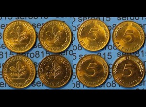5 Pfennig complete set year 1971 all Mintmarks (D,F,G,J) Jäger 382 (467