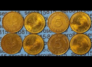 5 Pfennig complete set year 1977 all Mintmarks (D,F,G,J) Jäger 382 (471