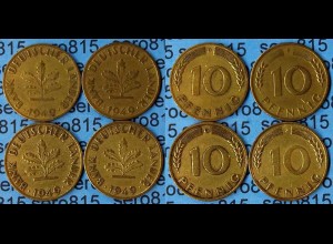 10 Pfennig complete set year 1949 all Mintmarks (D,F,G,J) Jäger Nr. 378 (473