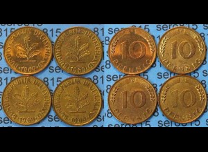 10 Pfennig complete set year 1969 all Mintmarks (D,F,G,J) Jäger Nr. 383 (478