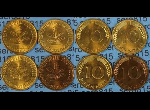 10 Pfennig complete set year 1970 all Mintmarks (D,F,G,J) Jäger Nr. 383 (479