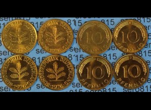 10 Pfennig complete set year 1976 all Mintmarks (D,F,G,J) Jäger Nr. 383 (485