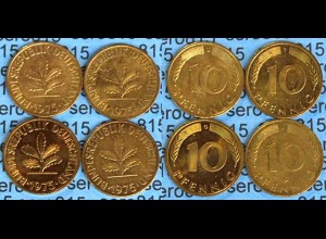10 Pfennig complete set year 1975 all Mintmarks (D,F,G,J) Jäger Nr. 383 (486