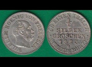 Brandenburg-Preussen 1 Silbergroschen Münze 1873 B Wilhelm I. 1861-1888 (32526
