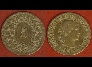 Schweiz - Switzerland 5 Rappen Münze 1882 (562