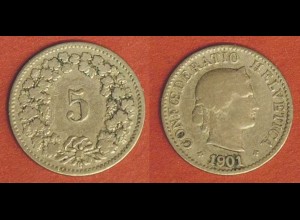 Schweiz - Switzerland 5 Rappen Münze 1901 (569