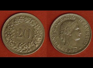 Schweiz - Switzerland 20 Rappen Münze 1921 (570