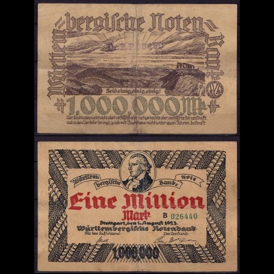 Württemberg Notenbank 1-Million Mark 1923 ca. VF Ro WTB18 Pick PS87 (d238