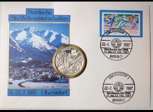 Numisbrief Nordische Ski Weltmeisterschaften Oberstdorf 1987 mit Medaille (d615