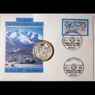 Numisbrief Nordische Ski Weltmeisterschaften Oberstdorf 1987 mit Medaille (d615