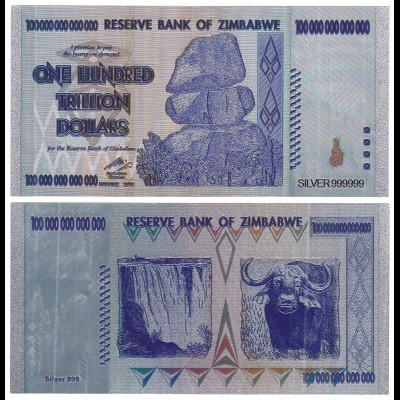 Simbabwe - Zimbabwe 100 Trillionen Dollars 2008 in Silber (32590