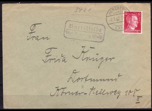Brief Posthilfstelle/Landpost Bartolfelde über Herzberg Land 1942 (6010