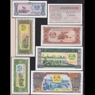 Laos - Lao 7 Stück Banknoten 1962/1988 UNC (14830