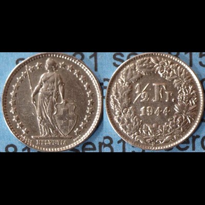 Schweiz - Switzerland 1/2 Franken 1944 SILVER Silber COIN (7012