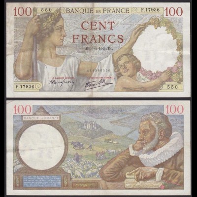 Frankreich - France - 100 Francs Banknote 9-1-1941 Pick Nr.94 VF (12337