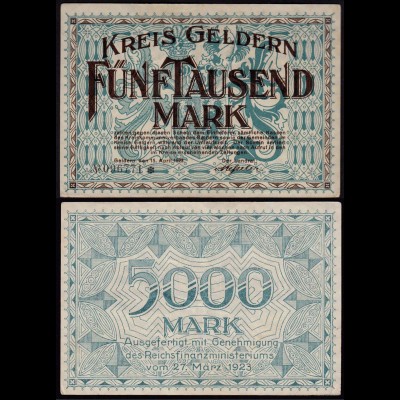 Rheinland - Geldern Kreis Kleve 5000 Mark 15-4-1923 VF+ (15373