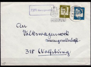 Brief Posthilfstelle/Landpost Herzogsweiler ü Freundenstadt 1963 (5940