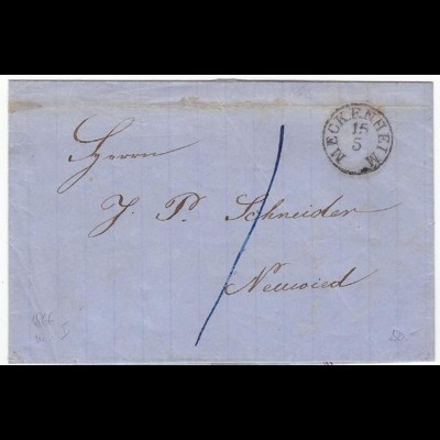 Meckenheim - Neuwied Brief 1866 mit K1s Stempel (12154
