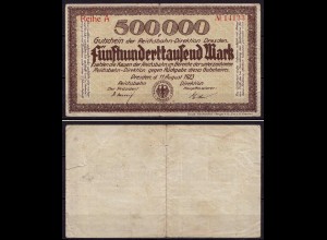 Reichsbahn Dresden 500 Tausend 500.000 Mark 1923 Reihe A (ca991