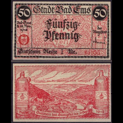 Pfalz - Bad Ems 50 Pfennig 1918 Gutschein/Notgeld Kränchen (cb044