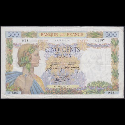 Frankreich - France 500 Francs Banknote 31-7-1941 VF Pick 94b (12345