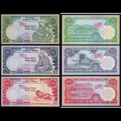 West-Samoa - 1, 2, 5 Tala Banknote 1980 Pick 19, 20, 21 UNC (16198
