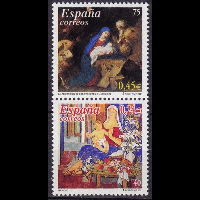 Spanien 2001 Mi. 3671/72 Weihnachten Gemälde in Euro Nominale postfrisch (10989