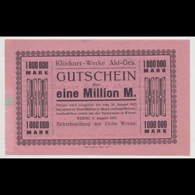 Westfalen - Klöckner Werke Zeche Werne 1 Million Mark 1923 (11045