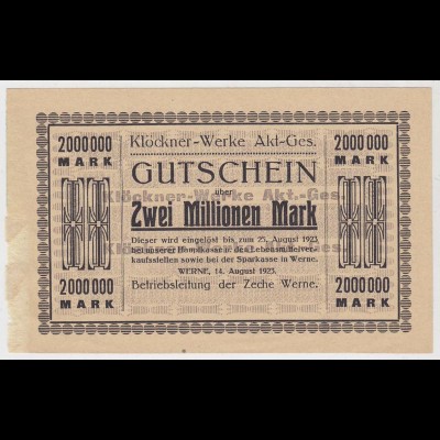 Westfalen - Klöckner Werke Zeche Werne 2 Millionen Mark 1923 (11046