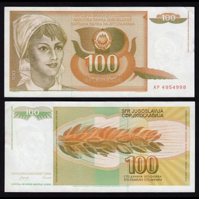 Jugoslawien - Yugoslavia 100 Dinara 1990 UNC Pick 105 (16388
