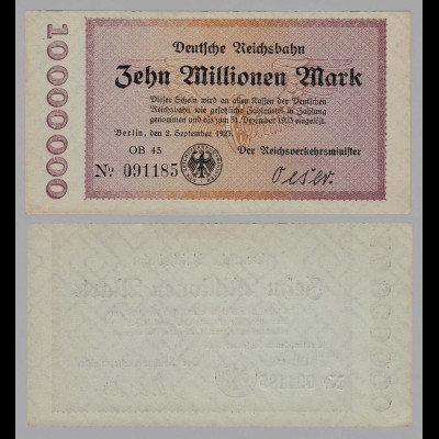 Reichsbahn Berlin 10 Millionen Mark 1923 aUNC (16387
