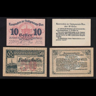 Österreich - Austria 10 + 50 Heller Wien 1920 Notgeld (16530