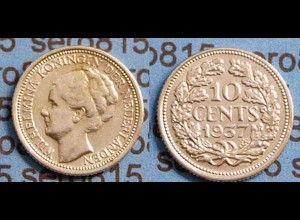 Niederlande NEDERLAND 10 Cent Silber 1937 (b480