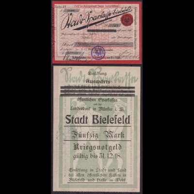 Westfalen - Bielefeld/ Münster Kriegs-Notgeld 1918 Sparkassen + Landesbank (c602