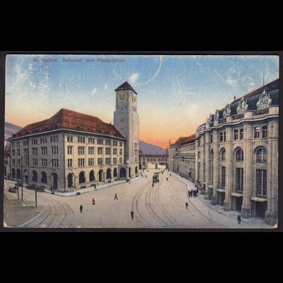 AK Schweiz St. Gallen Bahnhof und Postgebäude (16767
