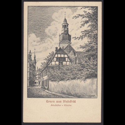 AK Bielefeld Altstädter Kirche Federzeichnung von E.Knorr 1929 (17025