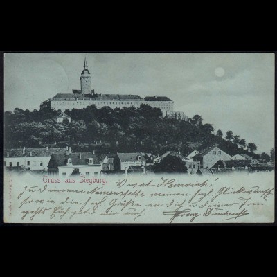 AK Gruss aus Siegburg 1898 nach Münster Gesamtansicht Mondschein (17114