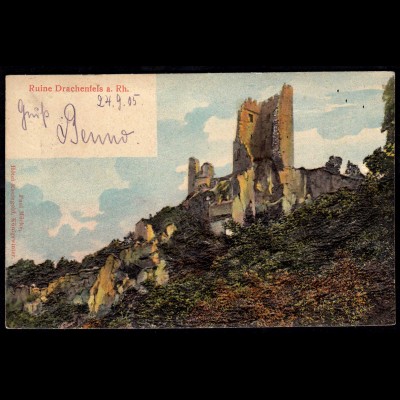 AK Drachenfels Ruine seltene erhabene Prägekarte 1905 (17132